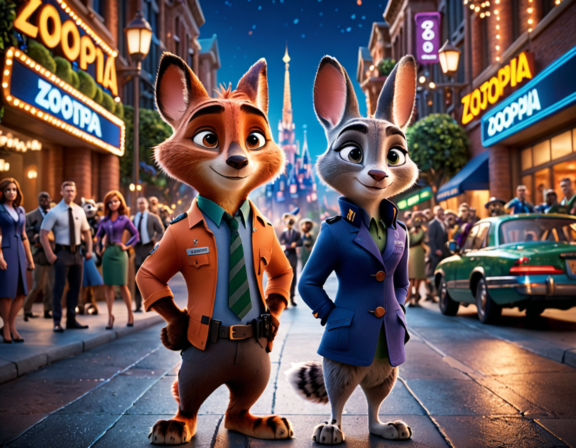 Кадр из фильма «Зверополис 2», который демонстрирует главных героев и элементы анимации.